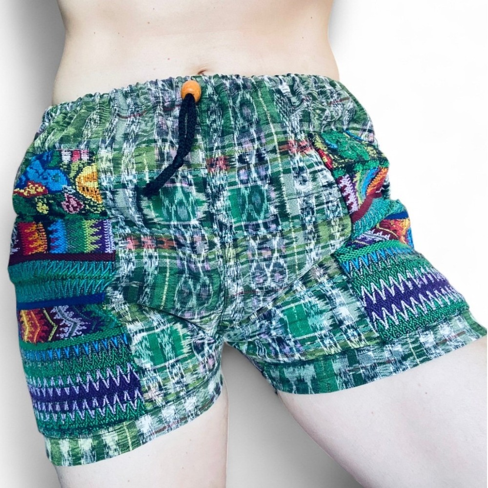 Colorful Guatemalan Embroidered Patchwork Shorts - Picture 2 of 6